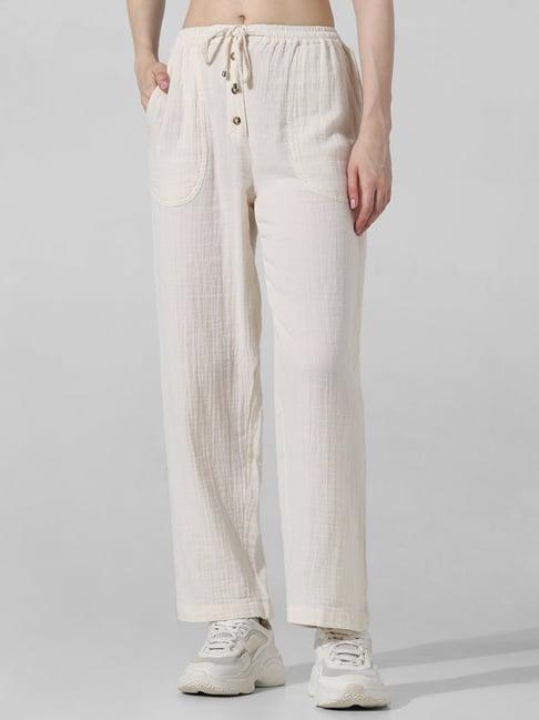 only white cotton mid rise pants