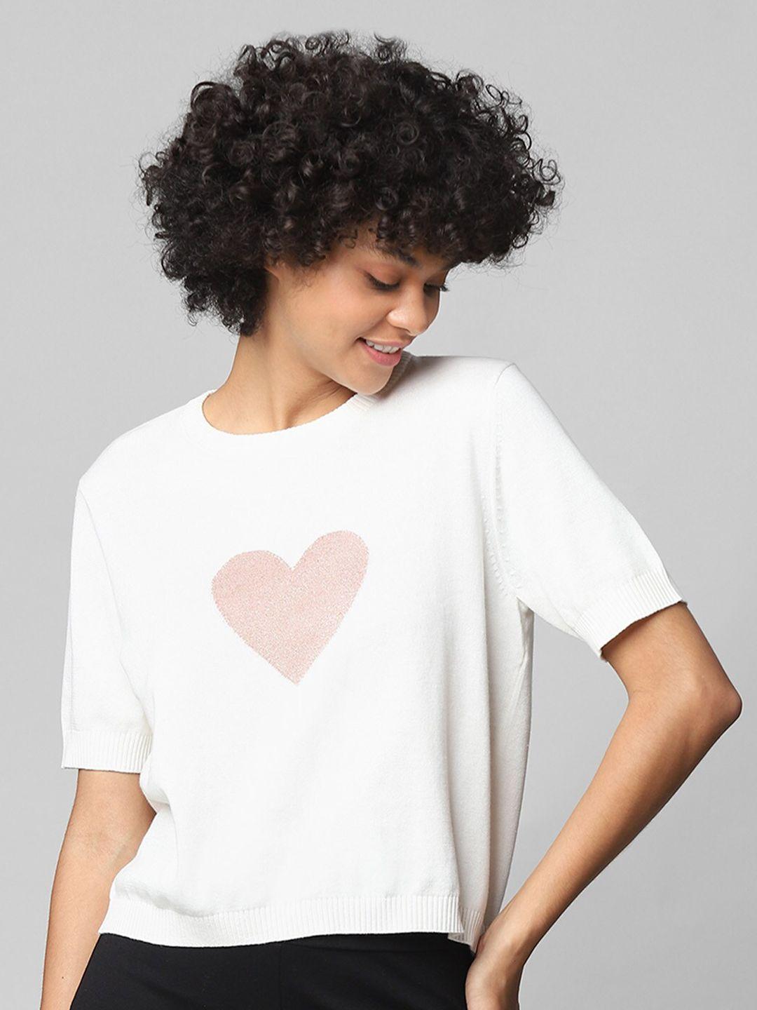 only white heart printed pullover top