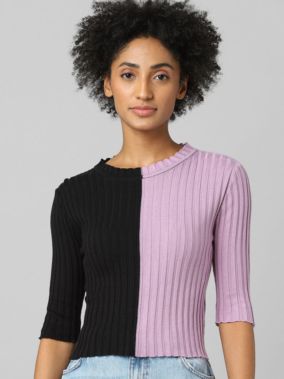 only women black & lavender colourblocked pullover