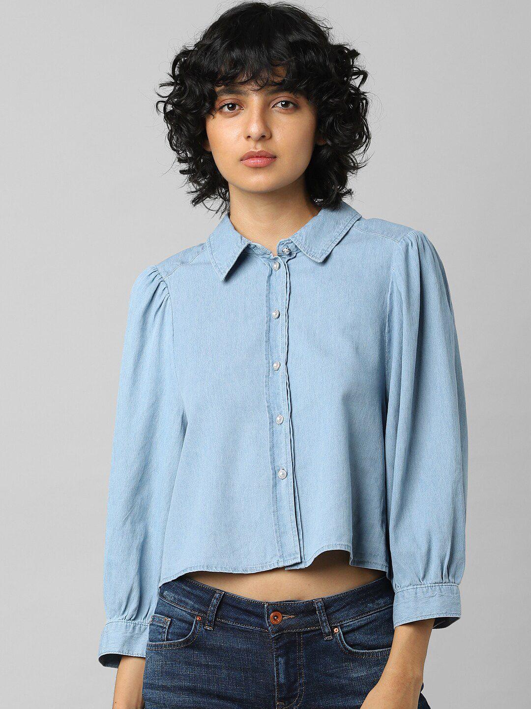 only women blue casual cotton shirt