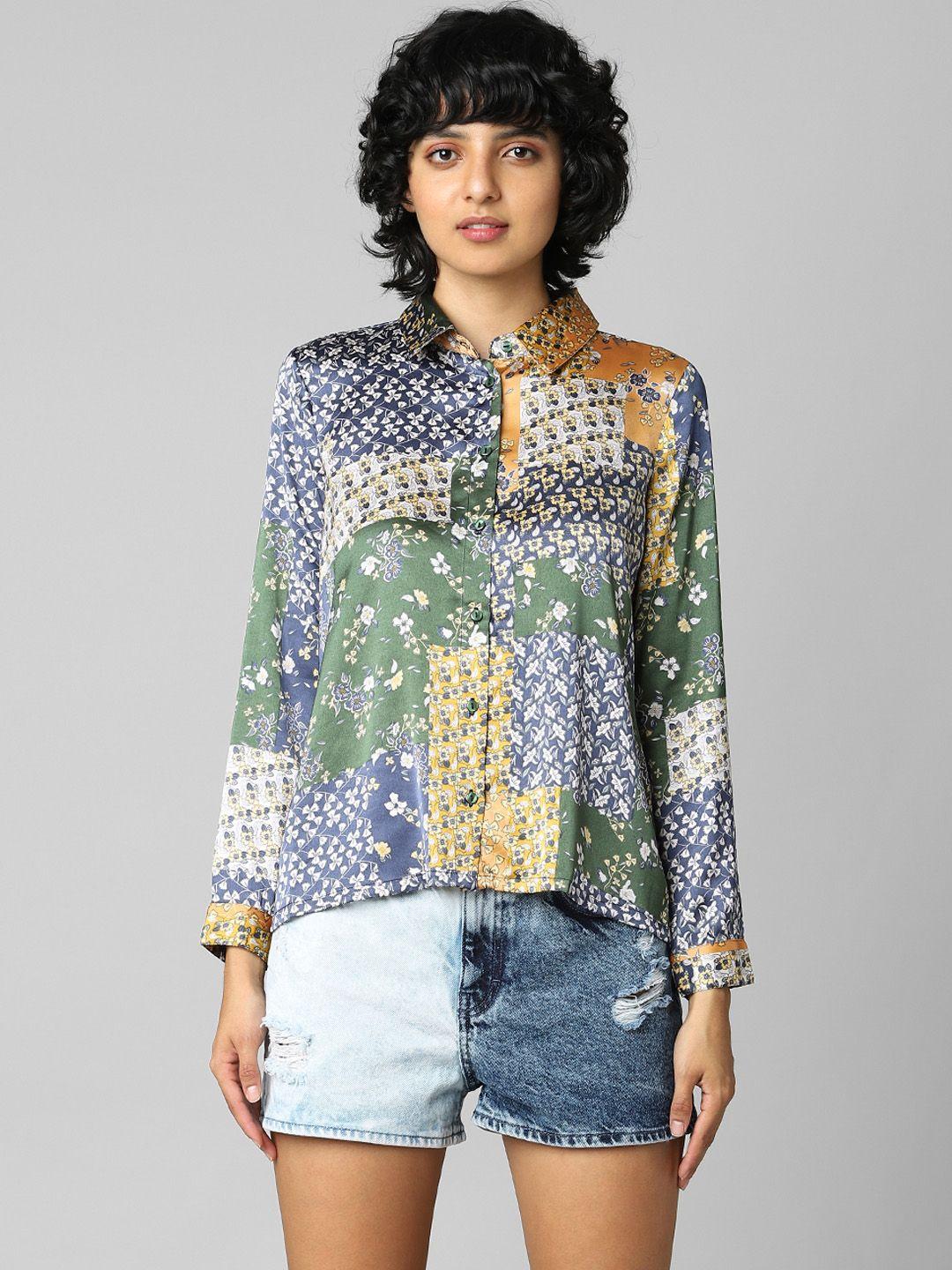 only women blue printed casual shirt