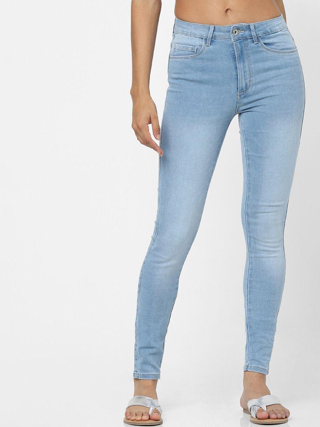 only women blue skinny fit high-rise light fade jeans