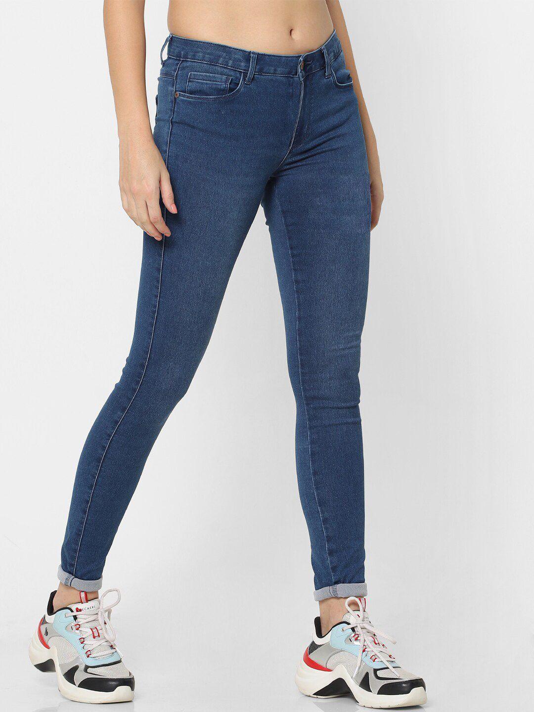 only women blue skinny fit high-rise light fade stretchable jeans