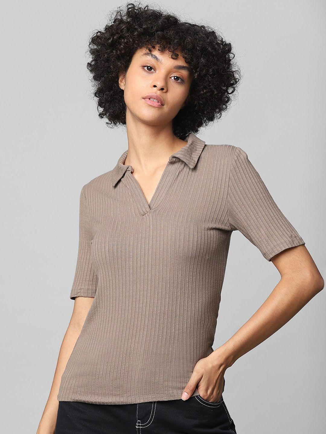 only women brown & string  slim fit t-shirt
