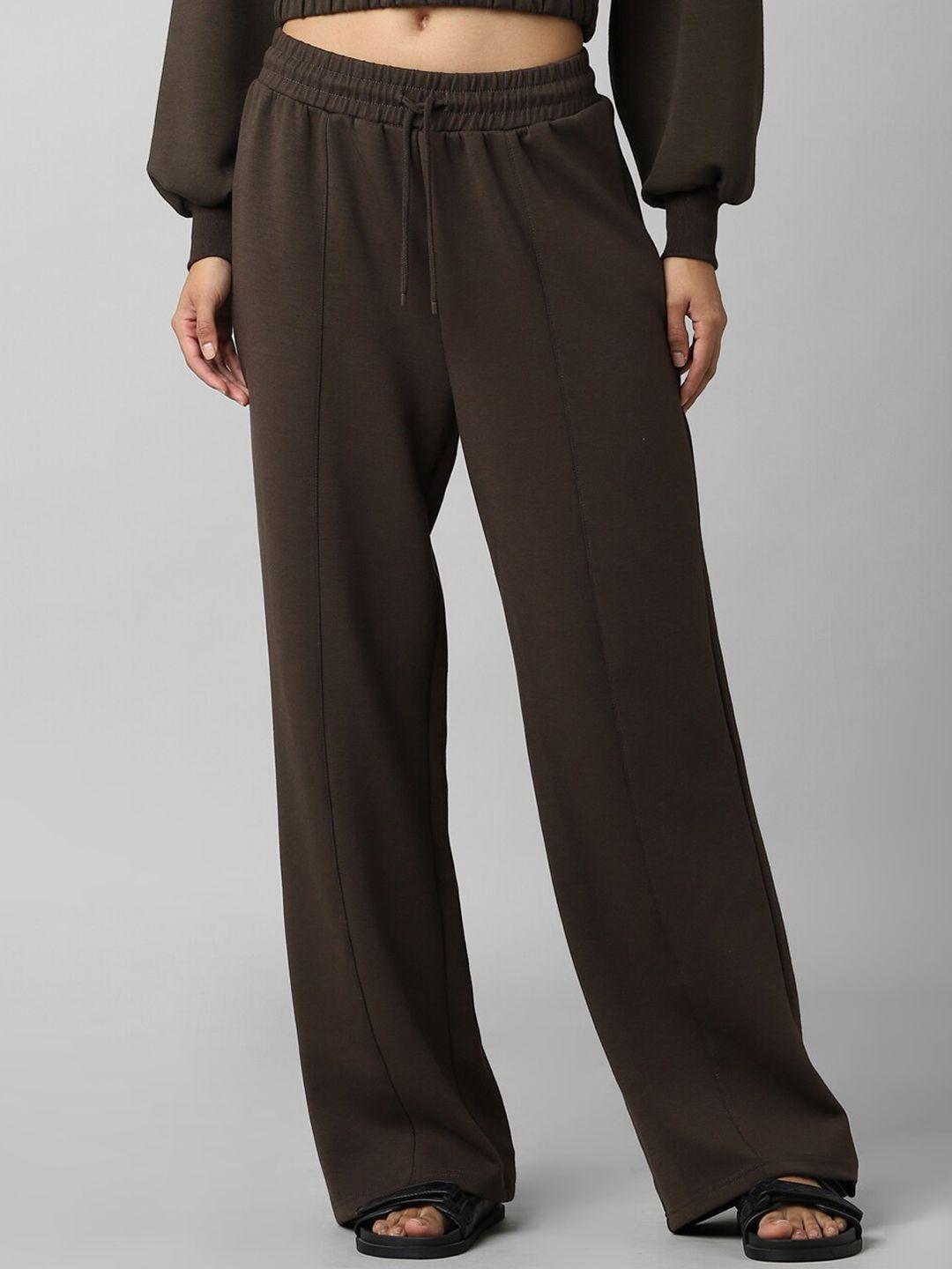 only women brown solid flared track pants