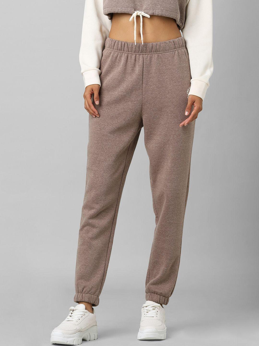 only women brown solid polyester joggers