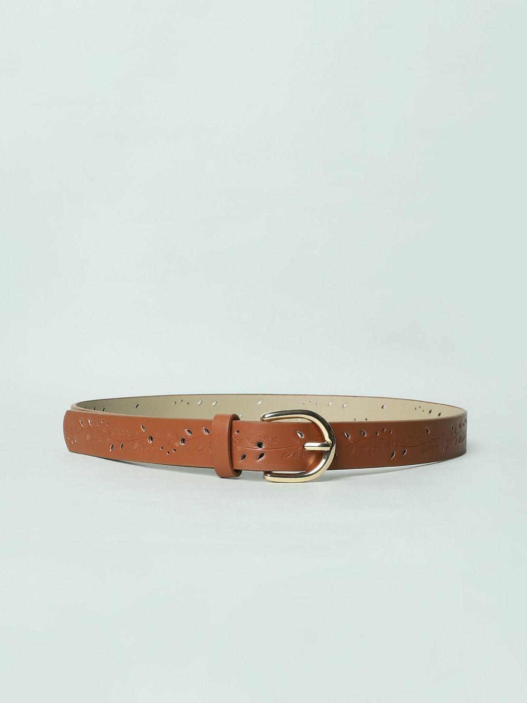 only women brown synthetic solid belts