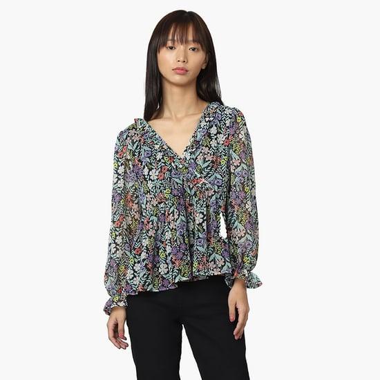 only women floral printed ruffle details casual top