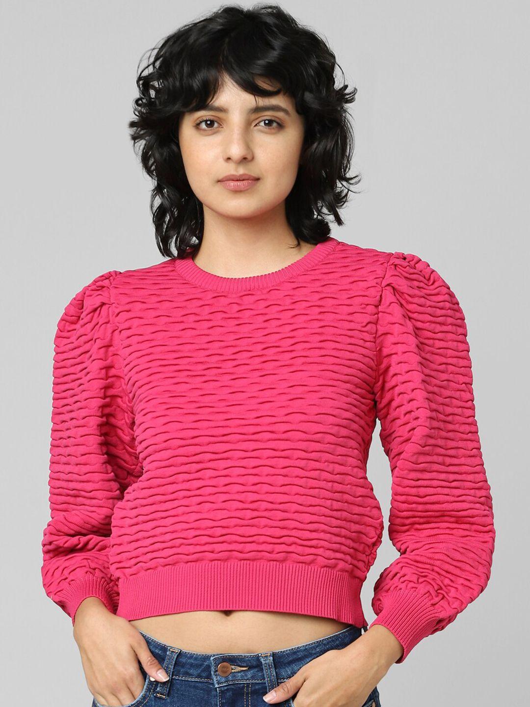only women fuchsia cable knit crop pullover