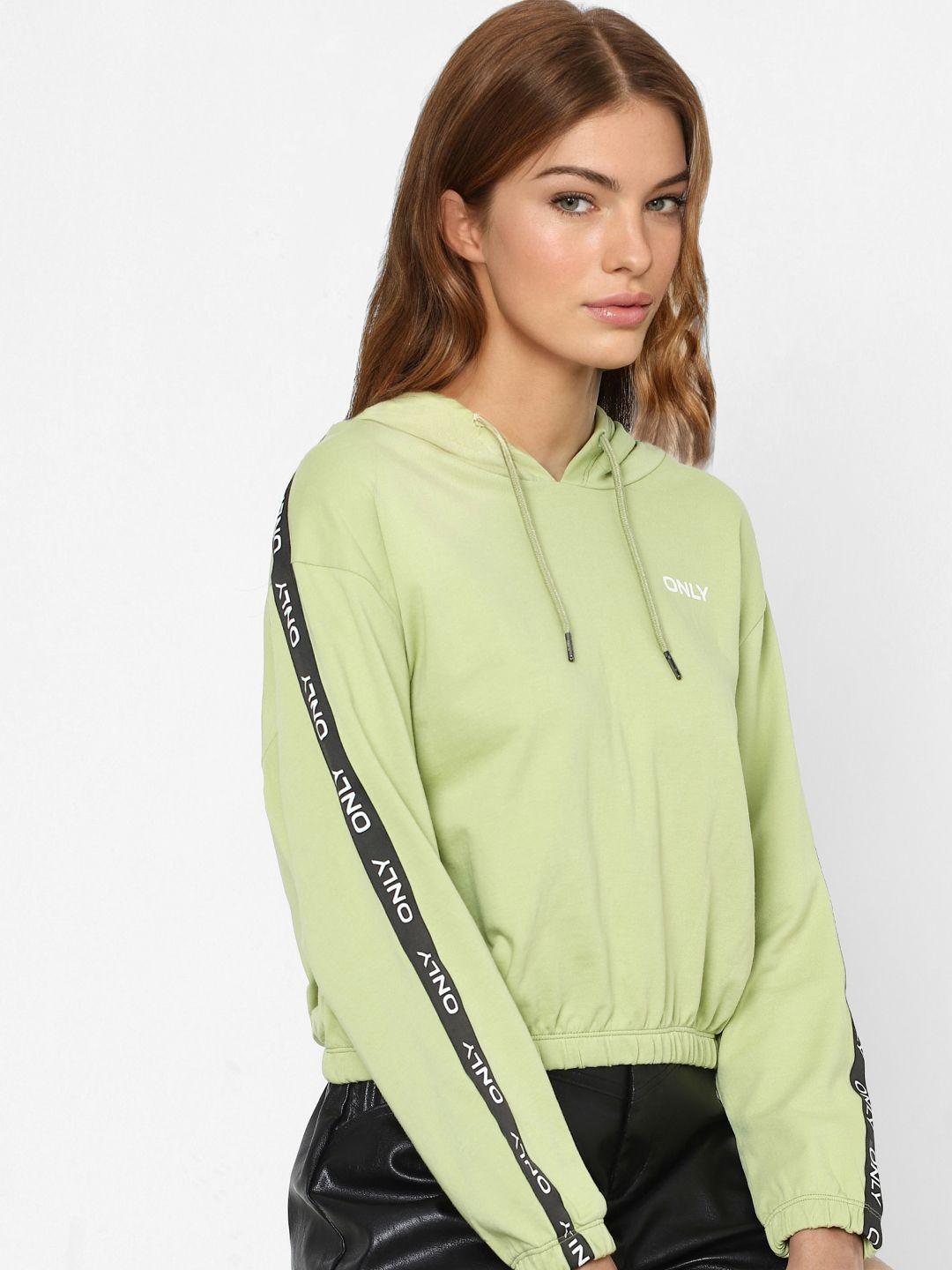 only women green hooded cotton sweatshirt