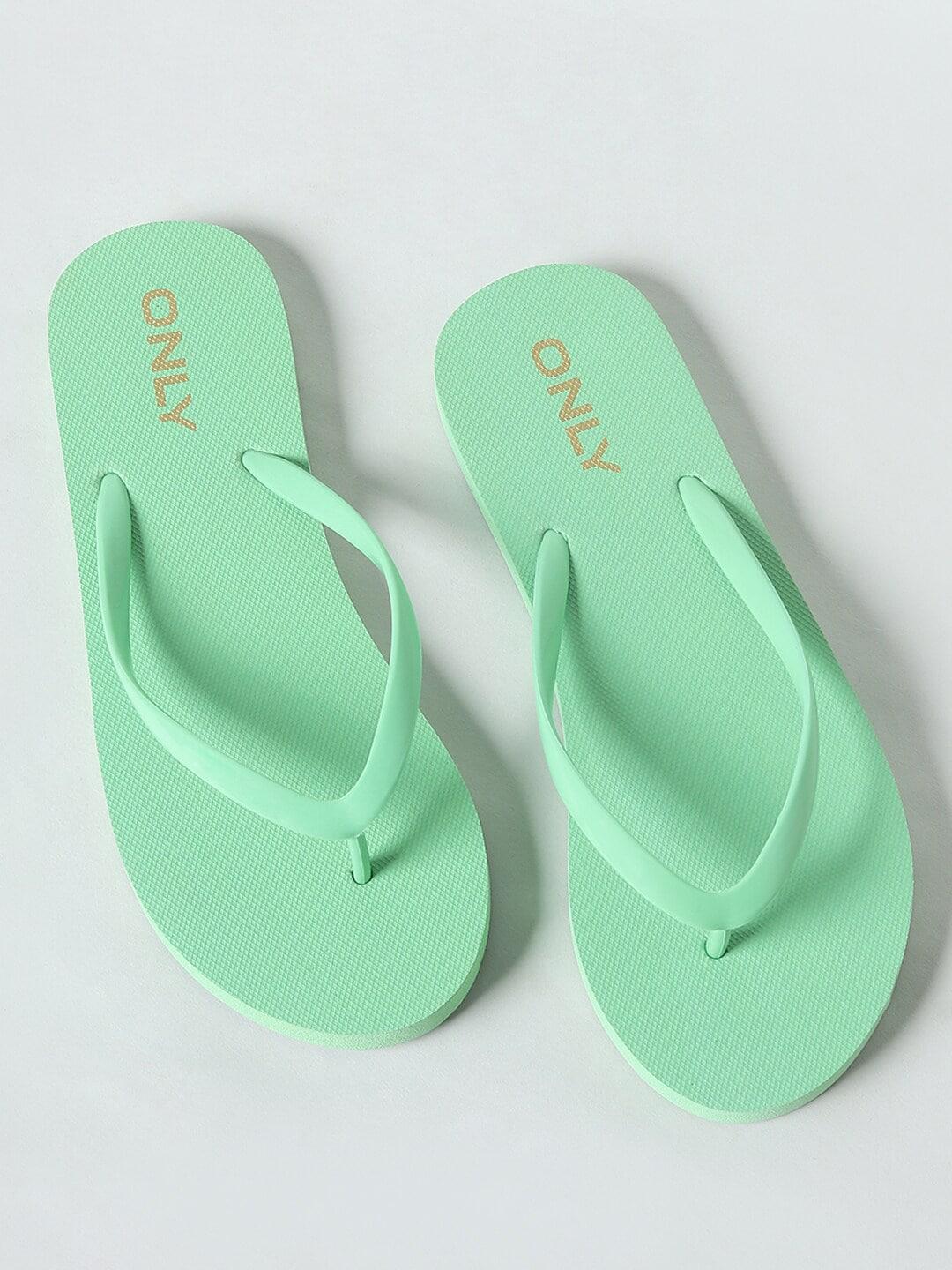 only women green printed rubber thong flip-flops
