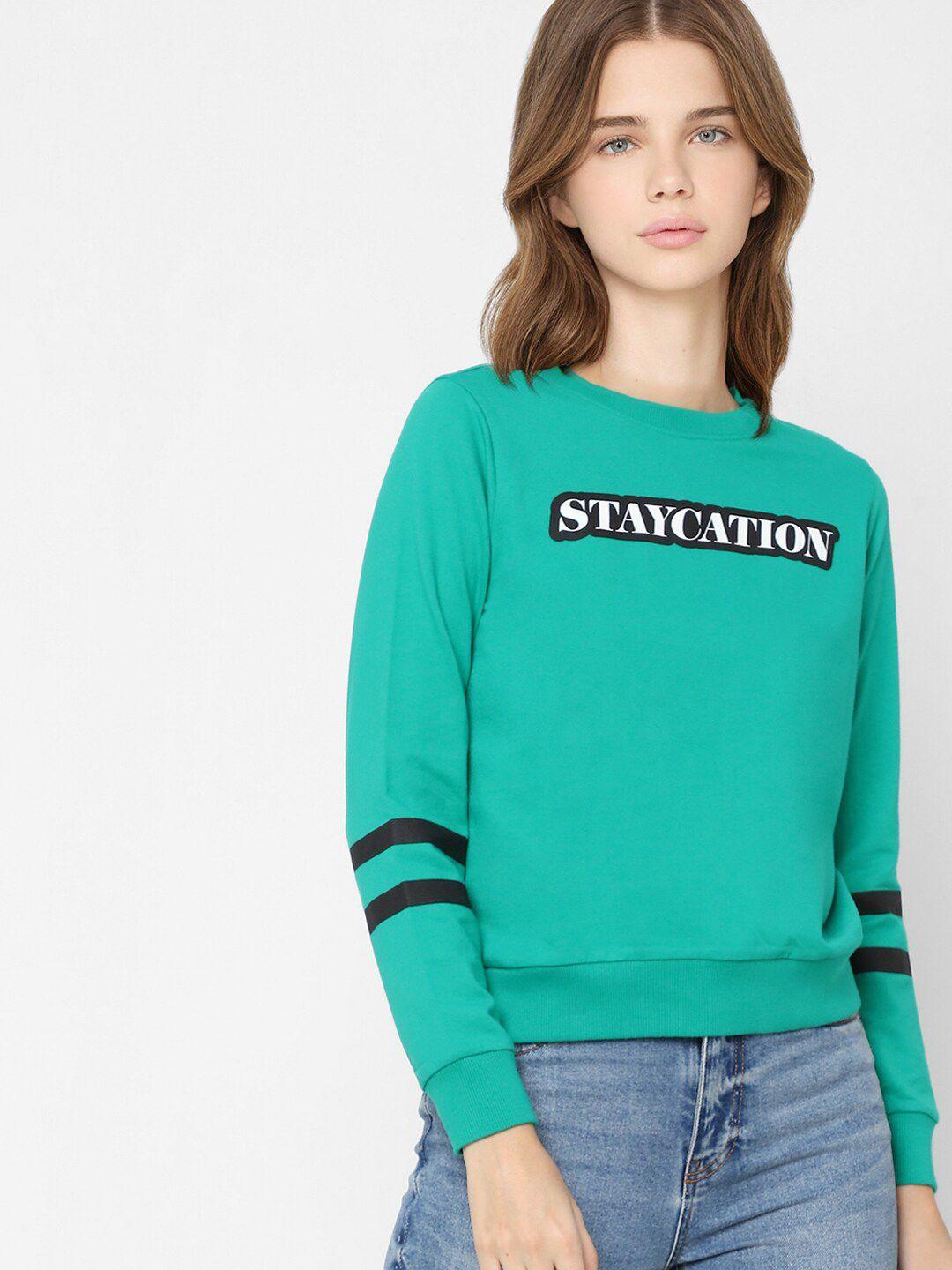 only women green printed sweatshirt