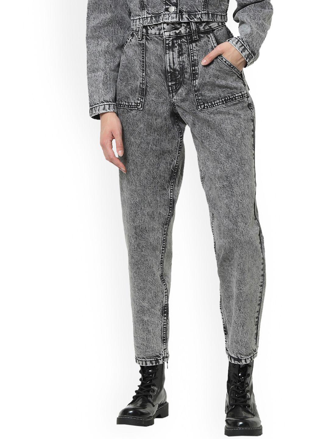 only women grey high-rise heavy fade jeans