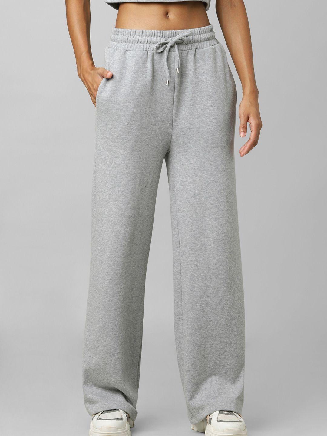 only women grey melange solid straight-fit cotton track pants