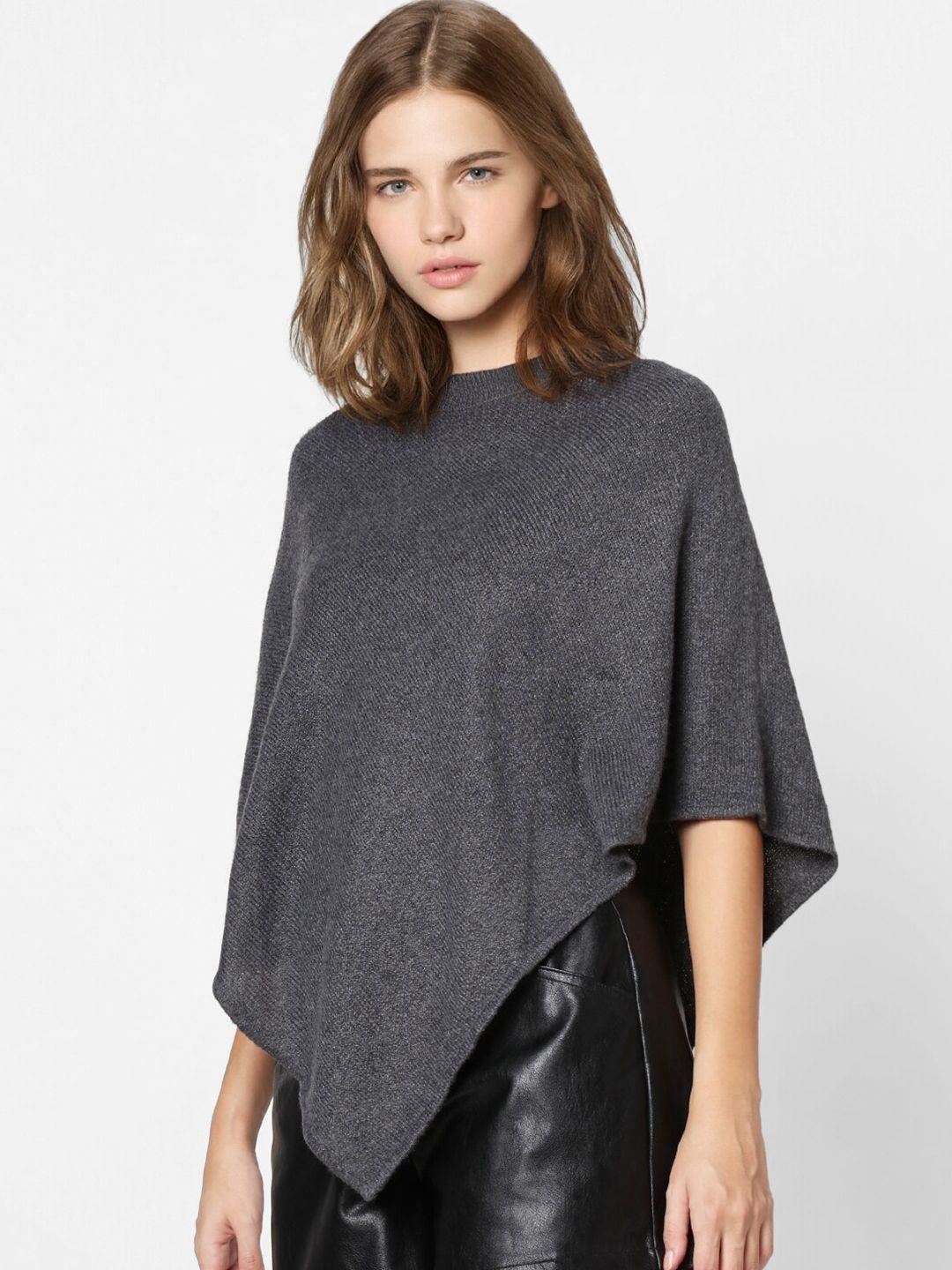 only women grey solid polyester poncho