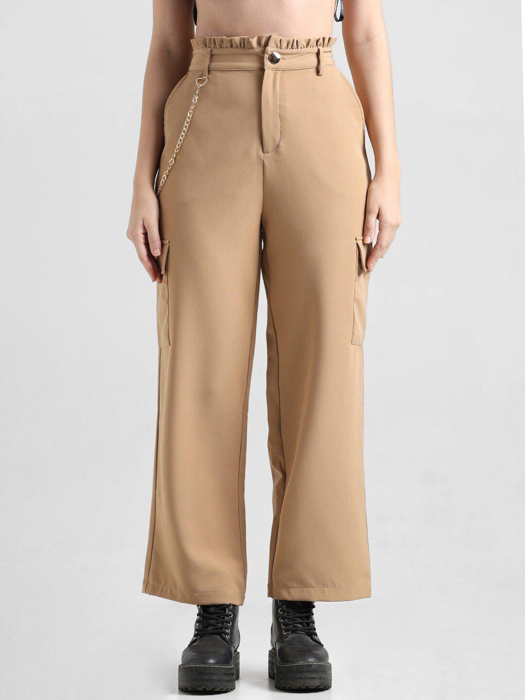 only women high-rise regular fit trousers with chain