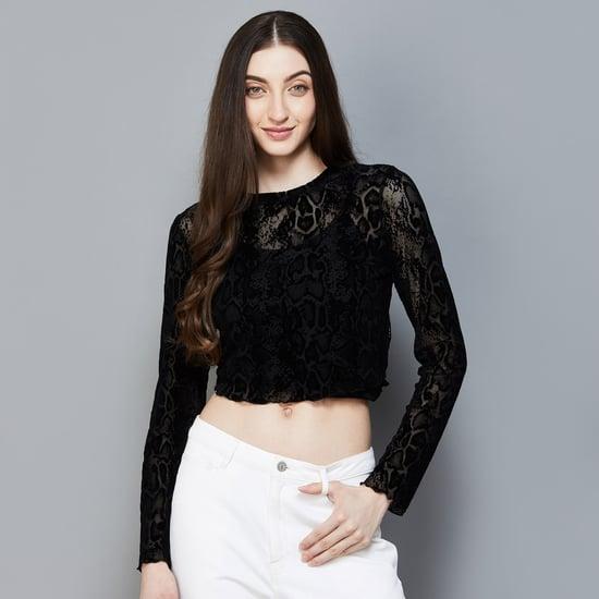 only women lace design knitted crop top