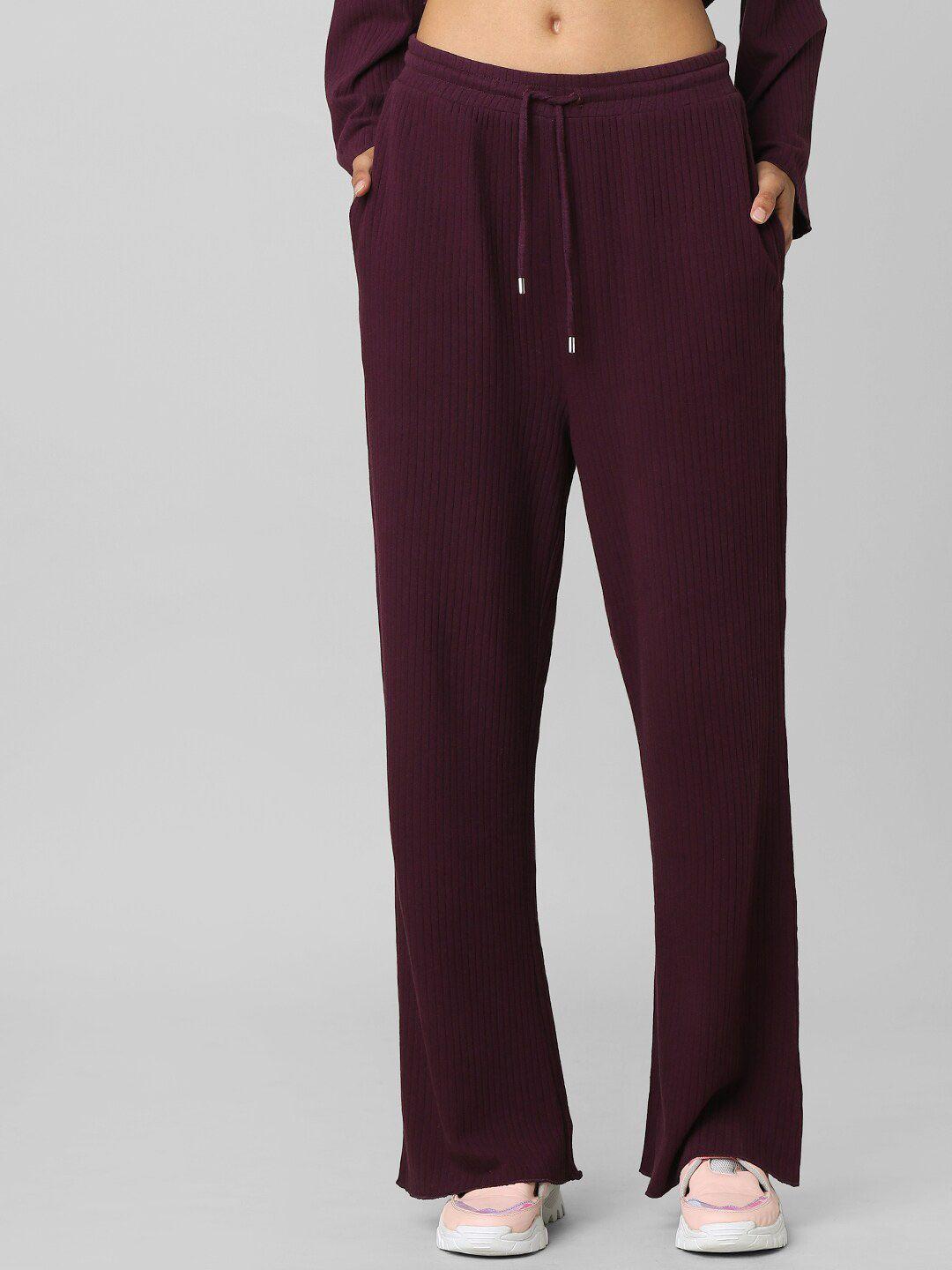 only women maroon flared high-rise trousers