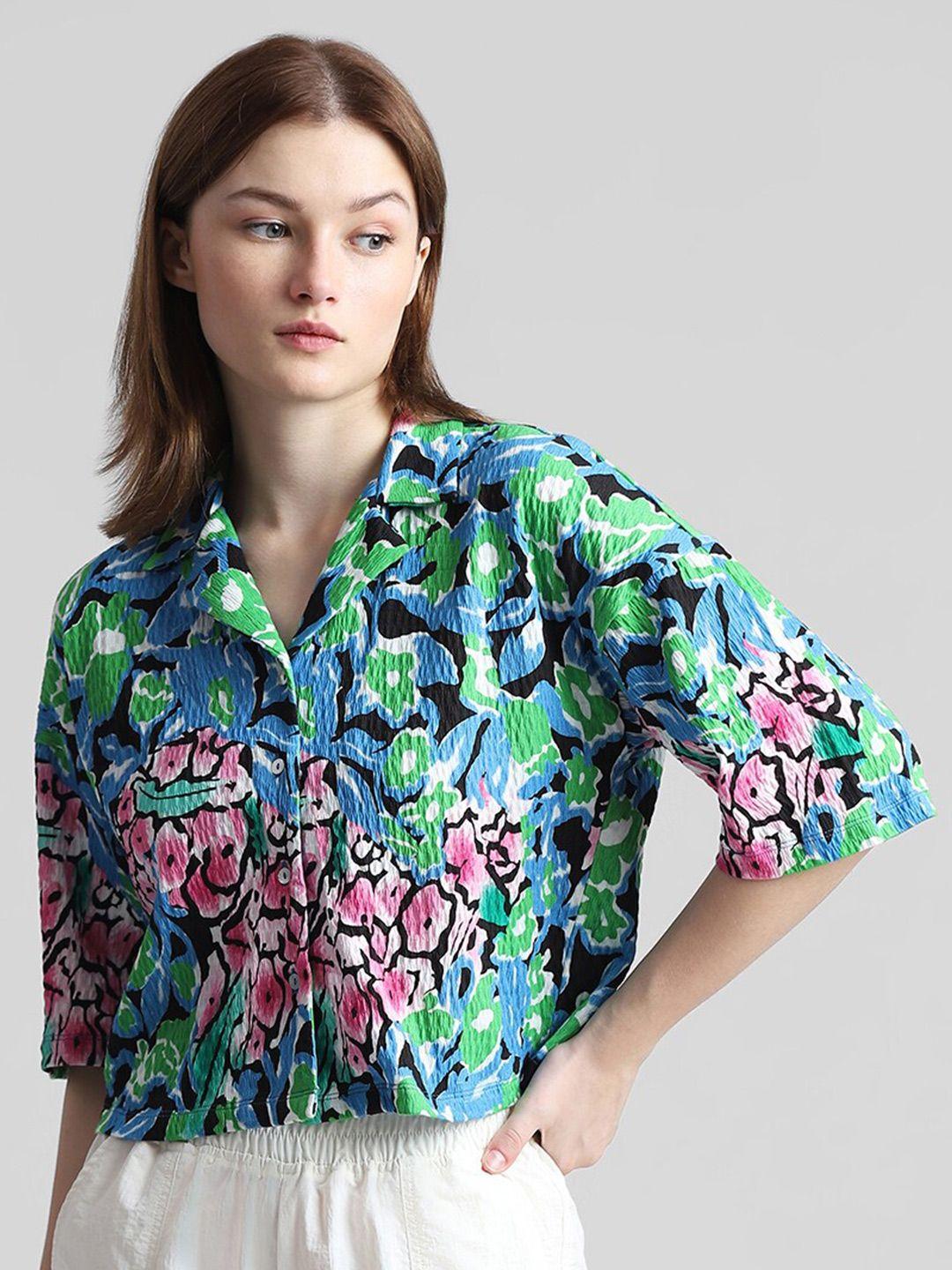 only women multicoloured boxy floral opaque printed casual shirt