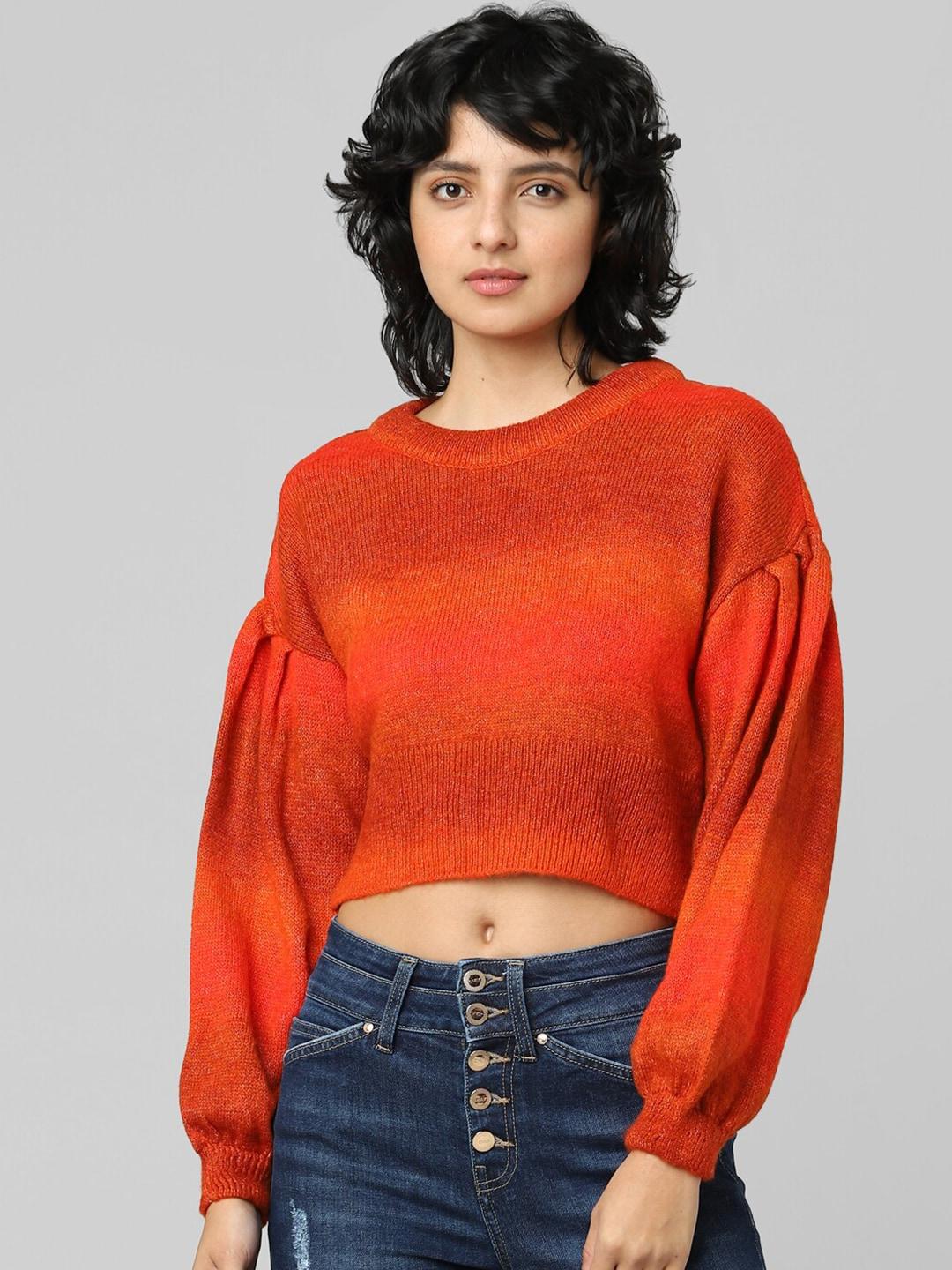 only women orange crop pullover