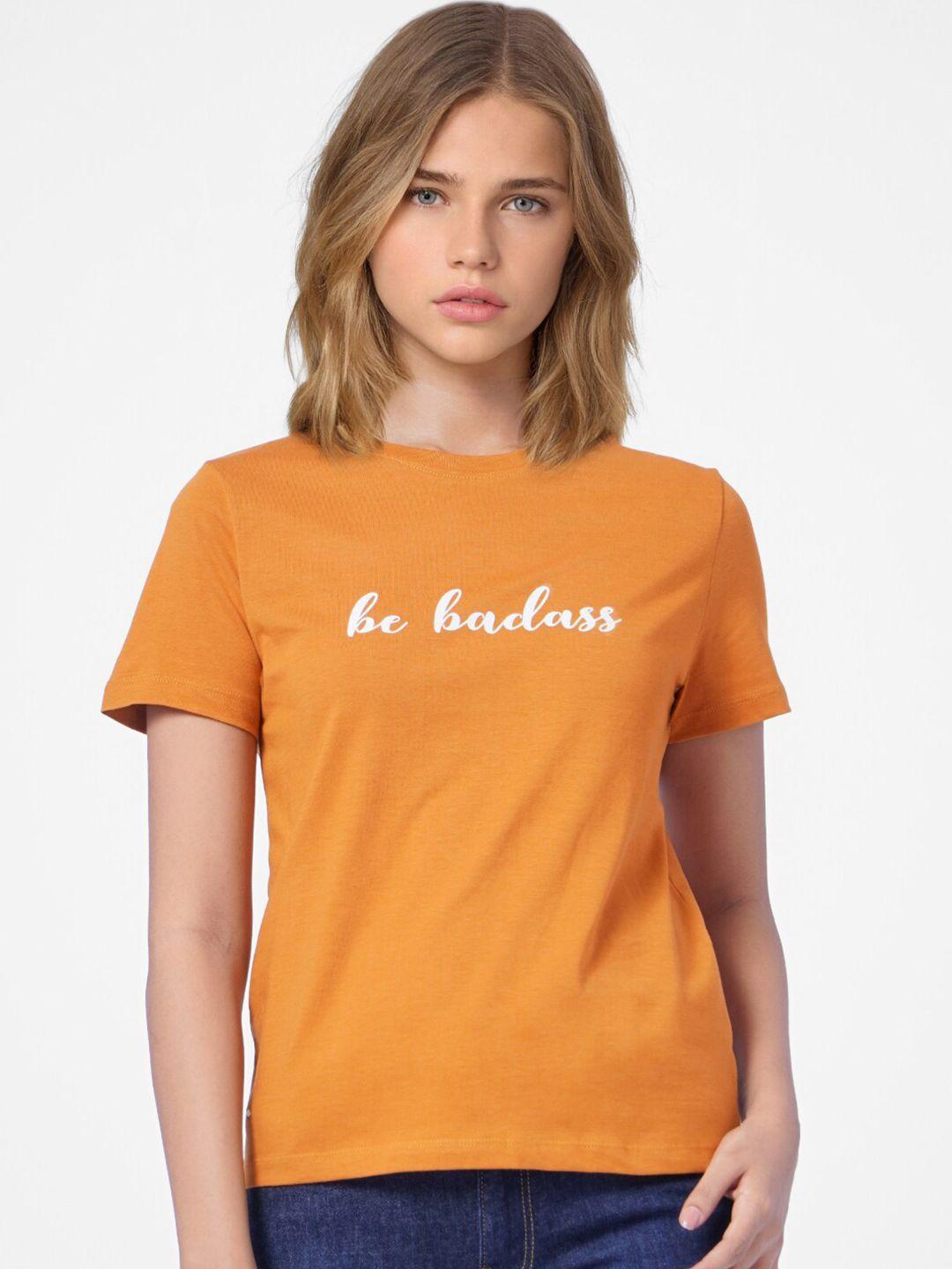 only women orange typography t-shirt