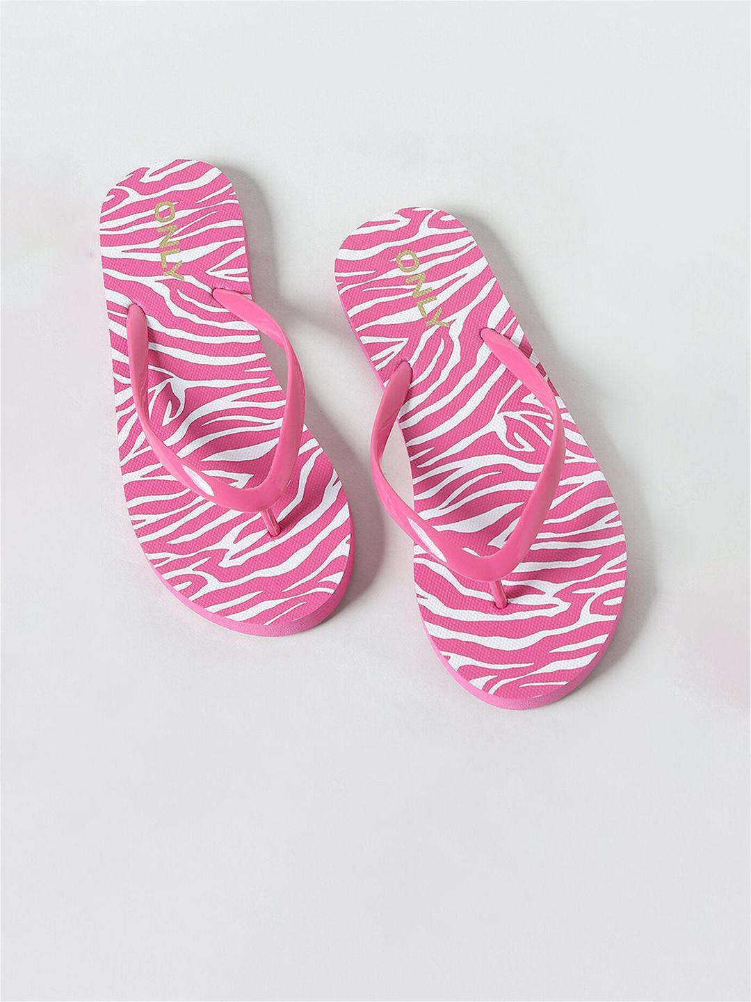 only women pink & white printed rubber thong flip-flops