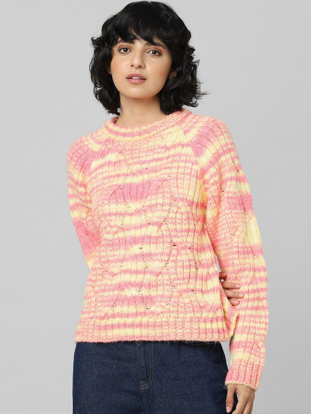 only women pink & yellow self-design pullover