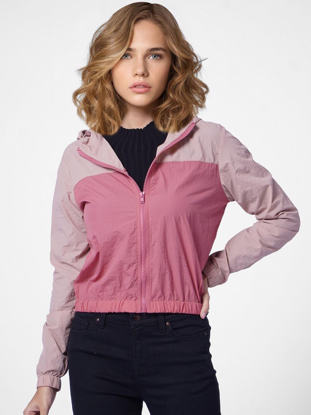 only women pink colourblocked bomber jacket