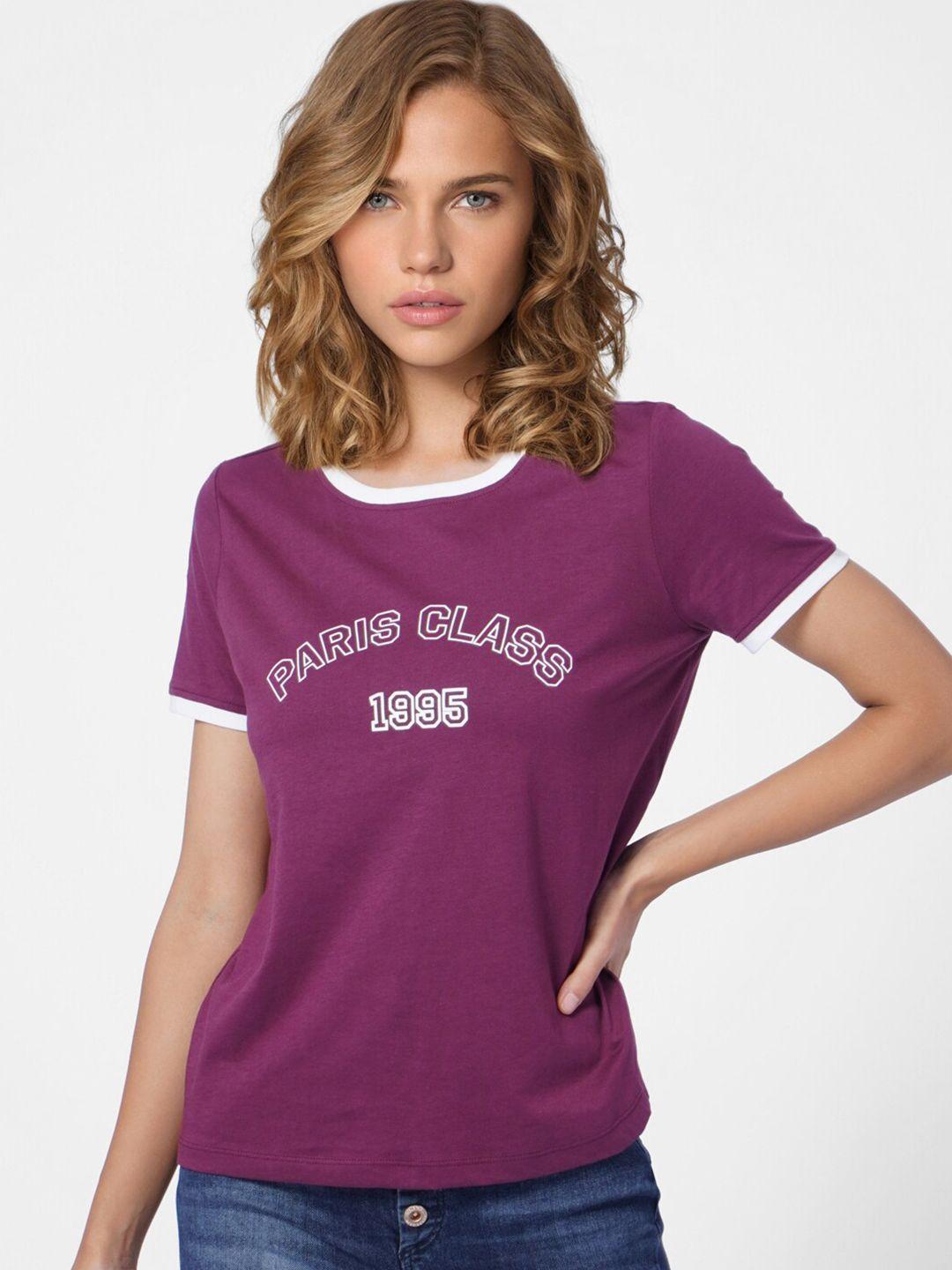 only women purple typography applique t-shirt