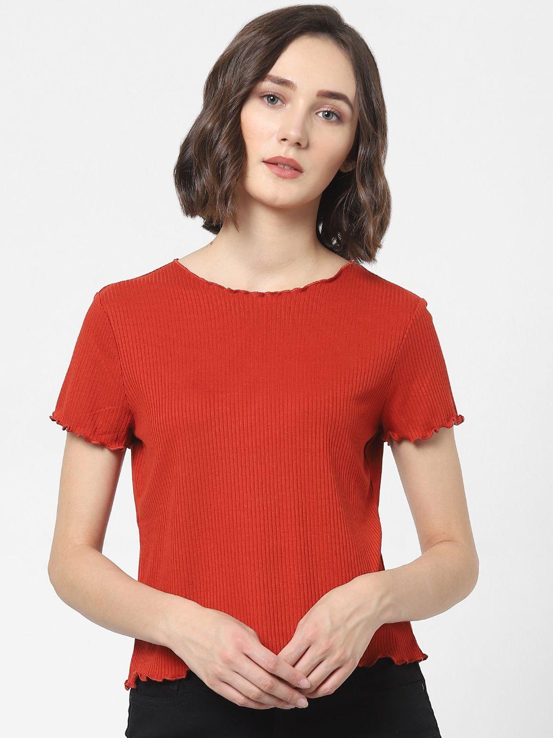 only women red solid slim fit t-shirt