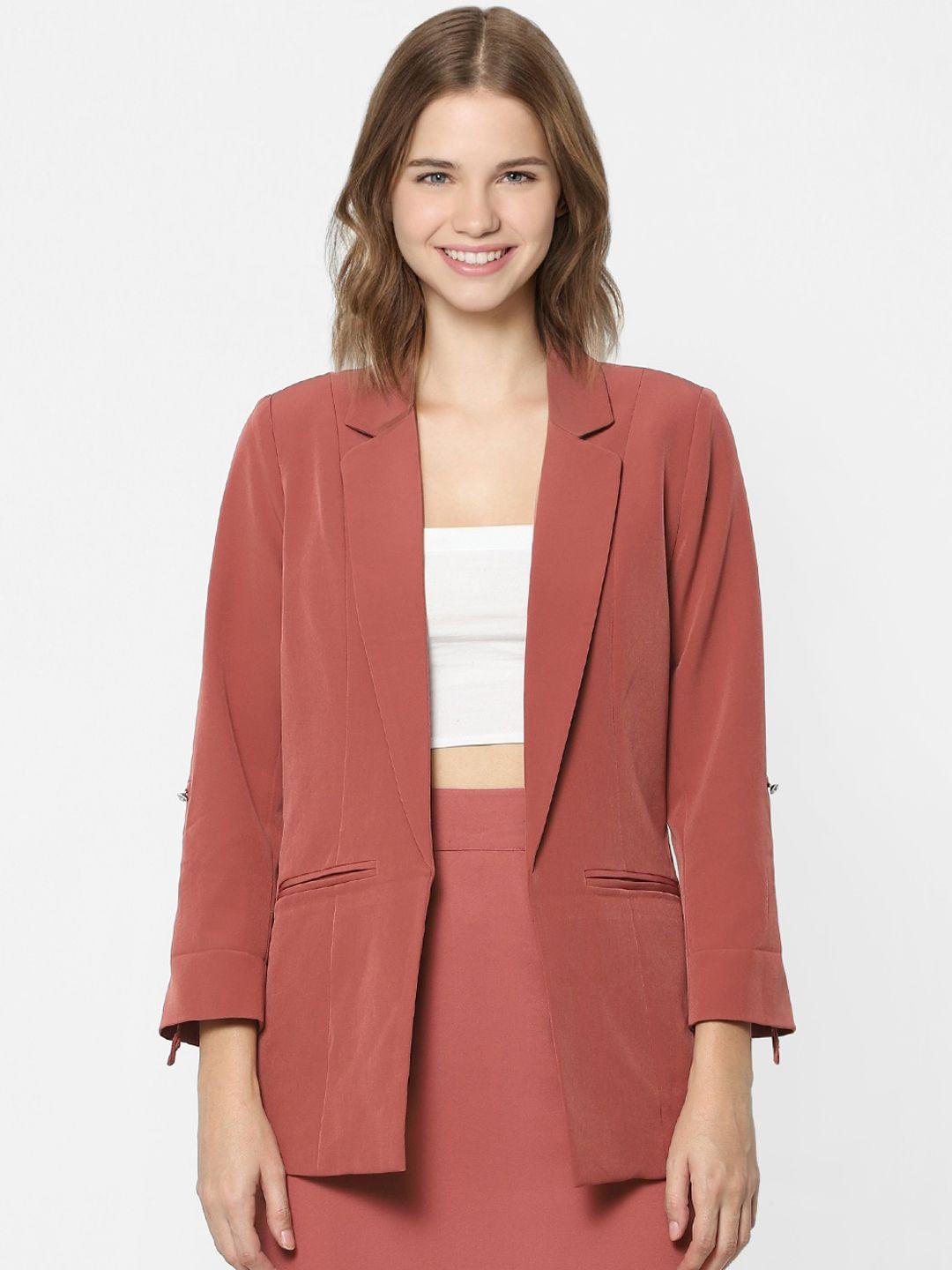 only women rust brown solid open-front casual blazer