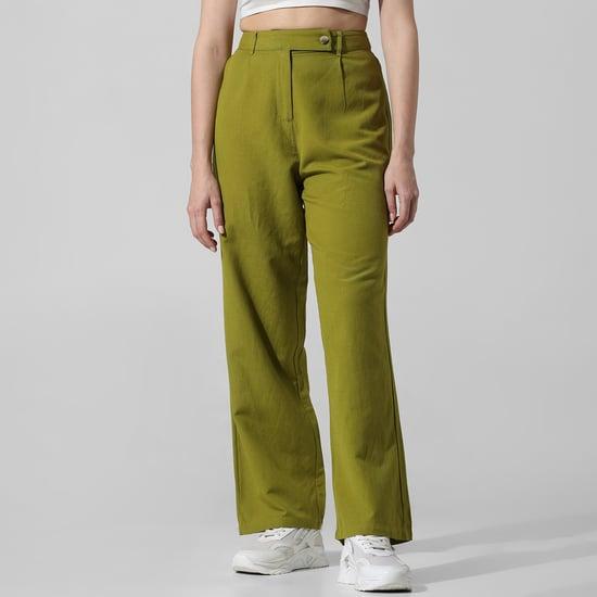 only women solid flat front trousers