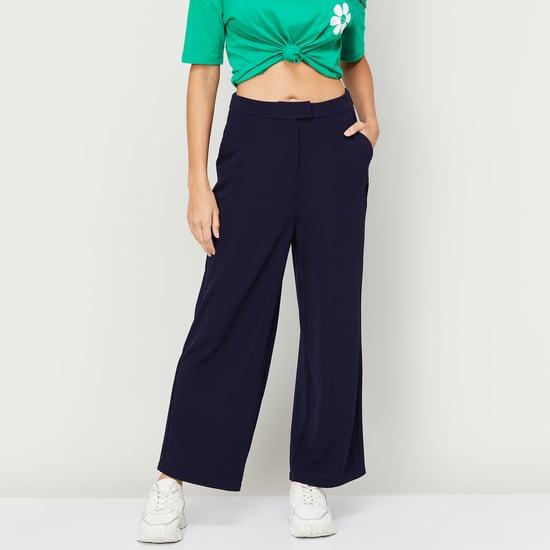 only women solid regular fit trousers