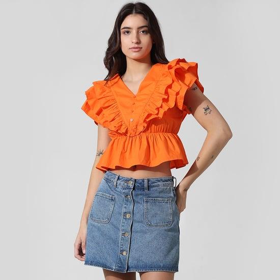 only women solid ruffled top