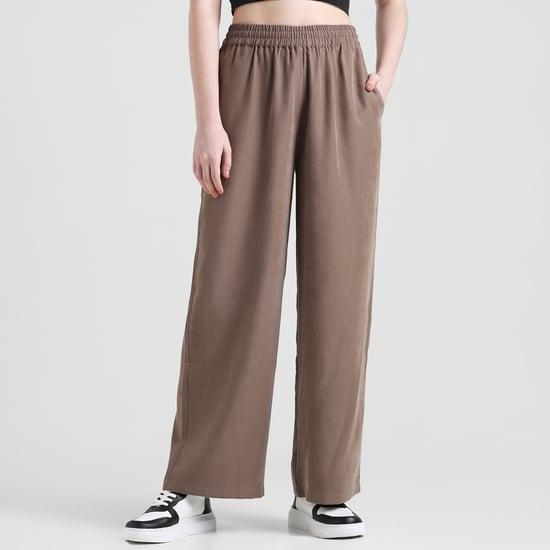 only women solid straight trousers