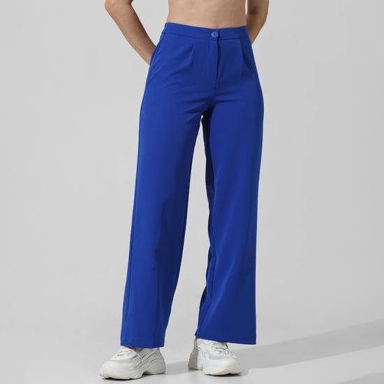 only women solid straight trousers