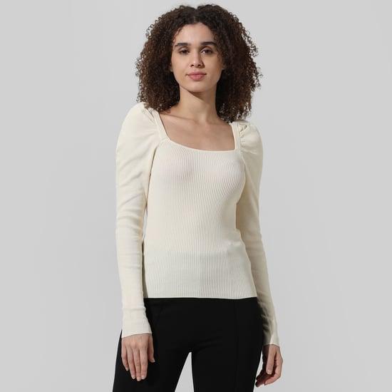 only women square neck knitted sweater
