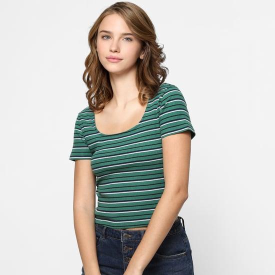 only women striped round neck t-shirt