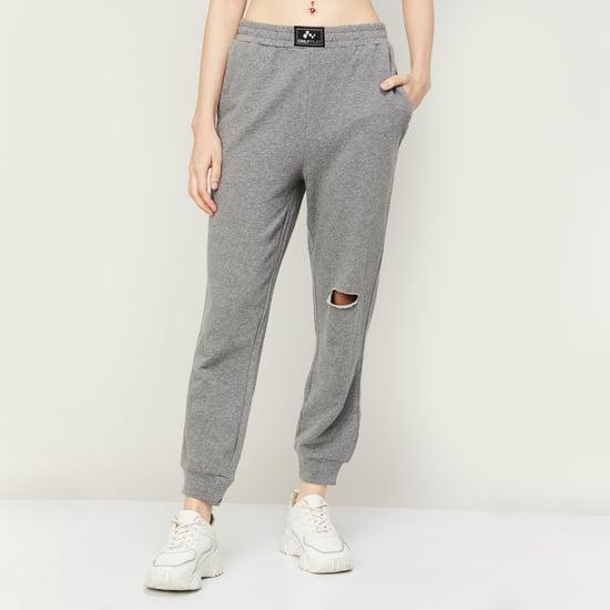 only women textured regular fit distressed joggers
