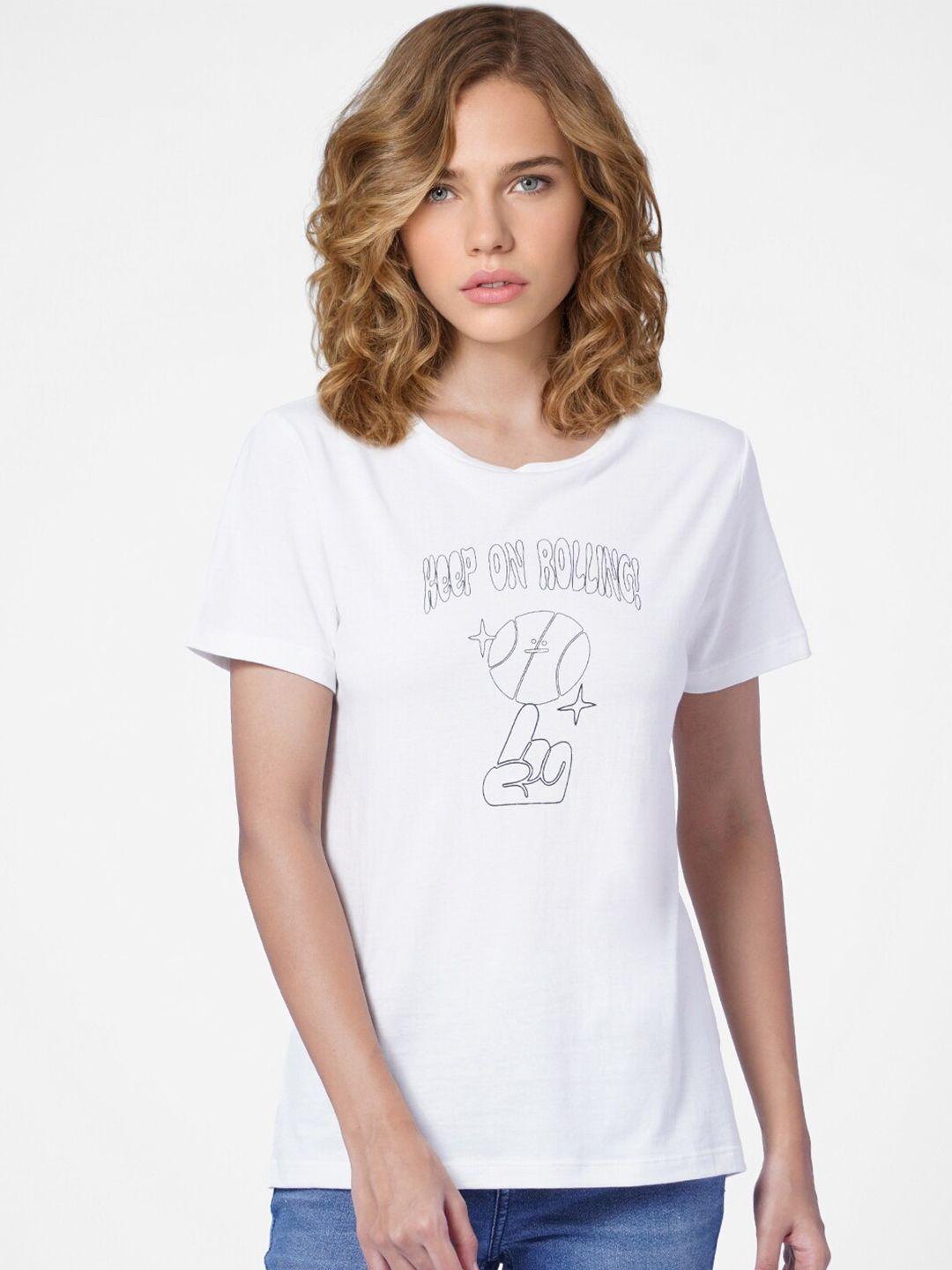 only women white printed t-shirt