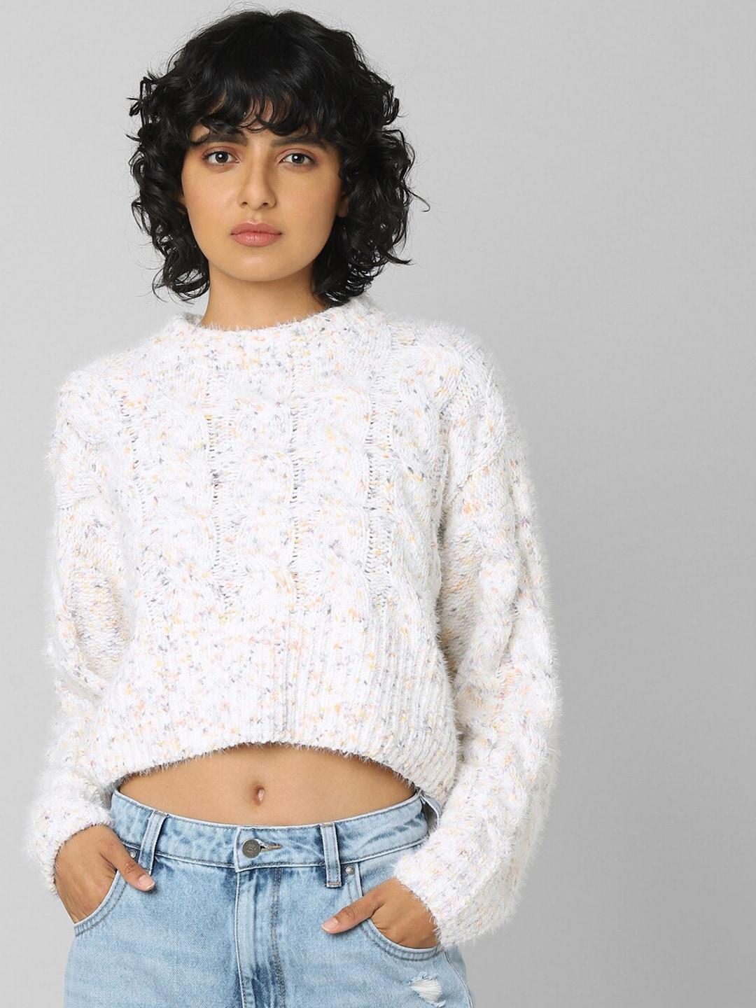 only women white pullover with fuzzy detail