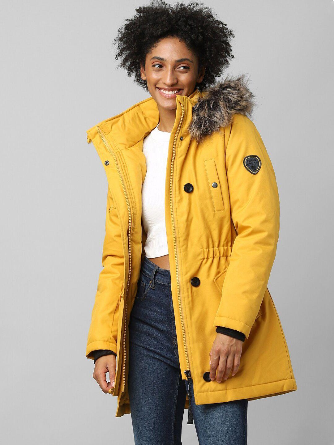 only women yellow longline parka jacket