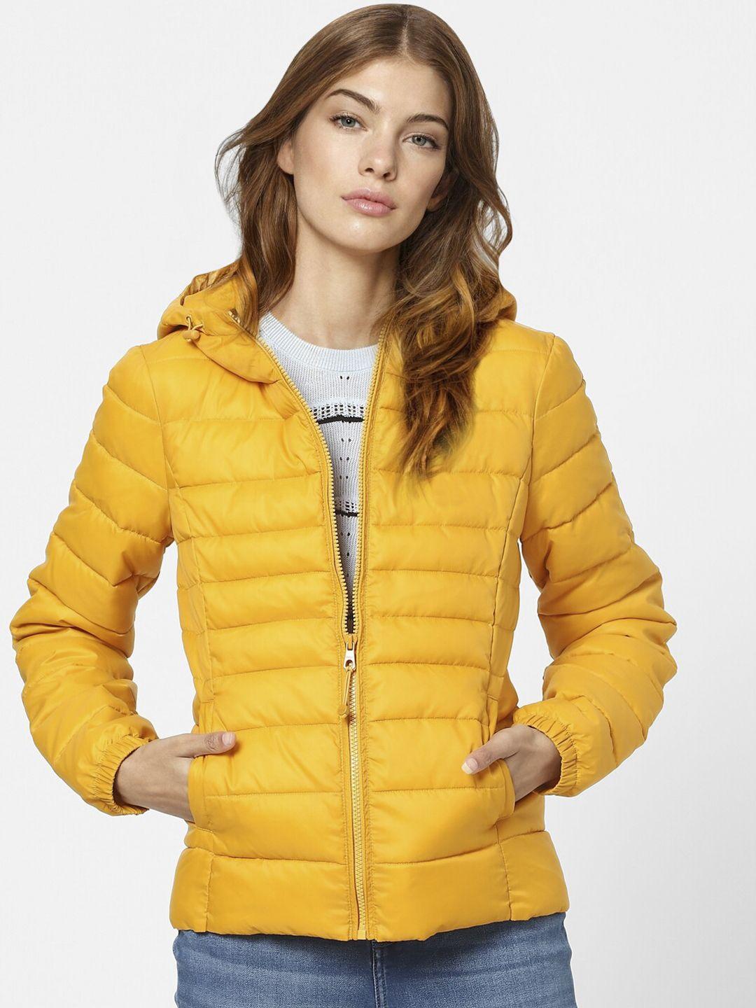 only women yellow puffer jacket
