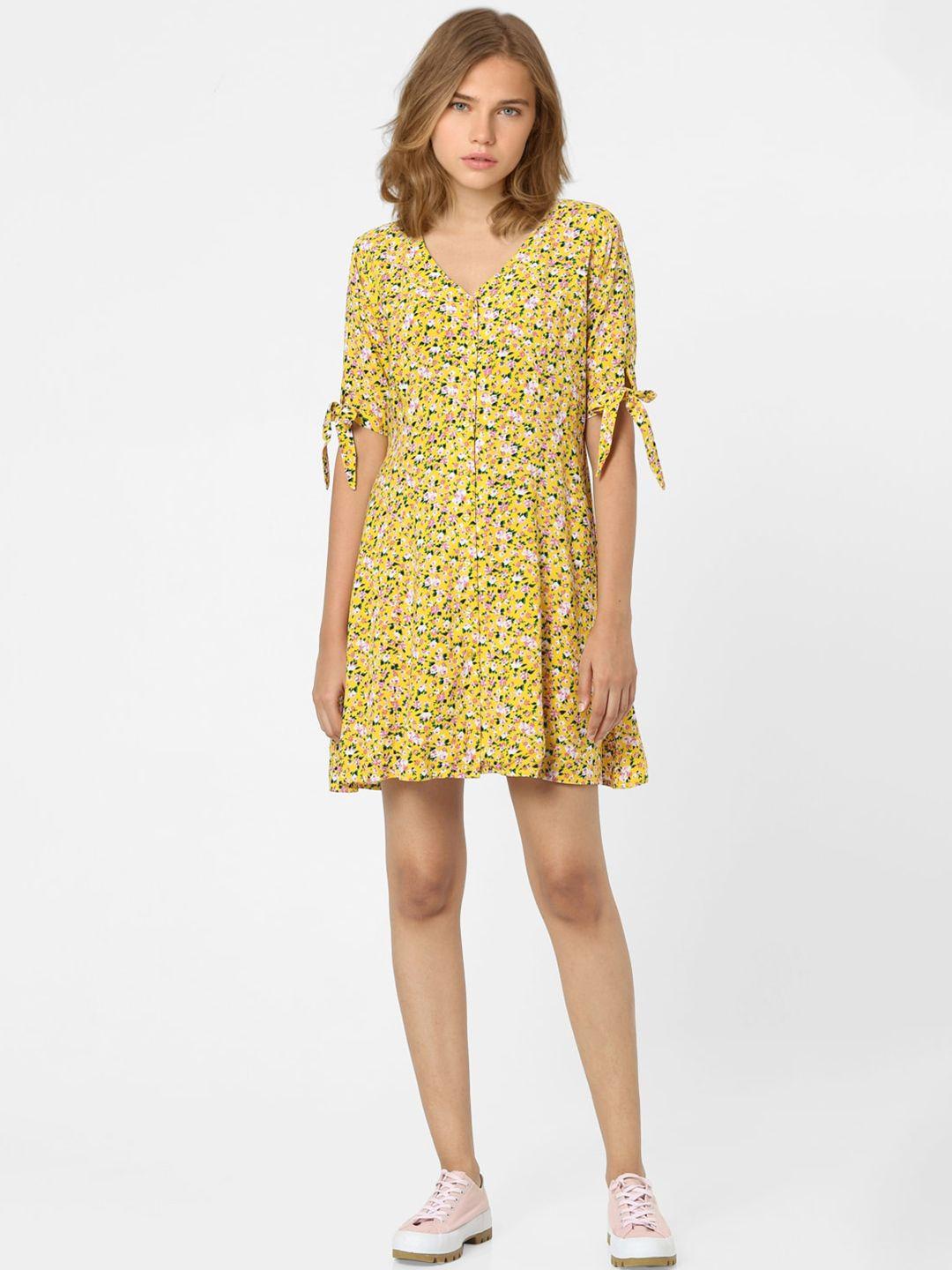 only yellow & pink floral a-line dress