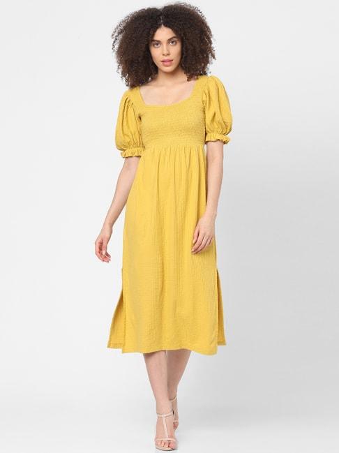 only yellow below knee a-line dress