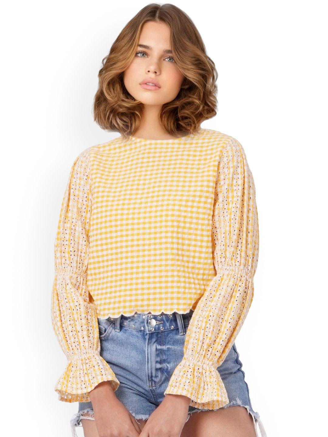 only yellow checked bell sleeves top