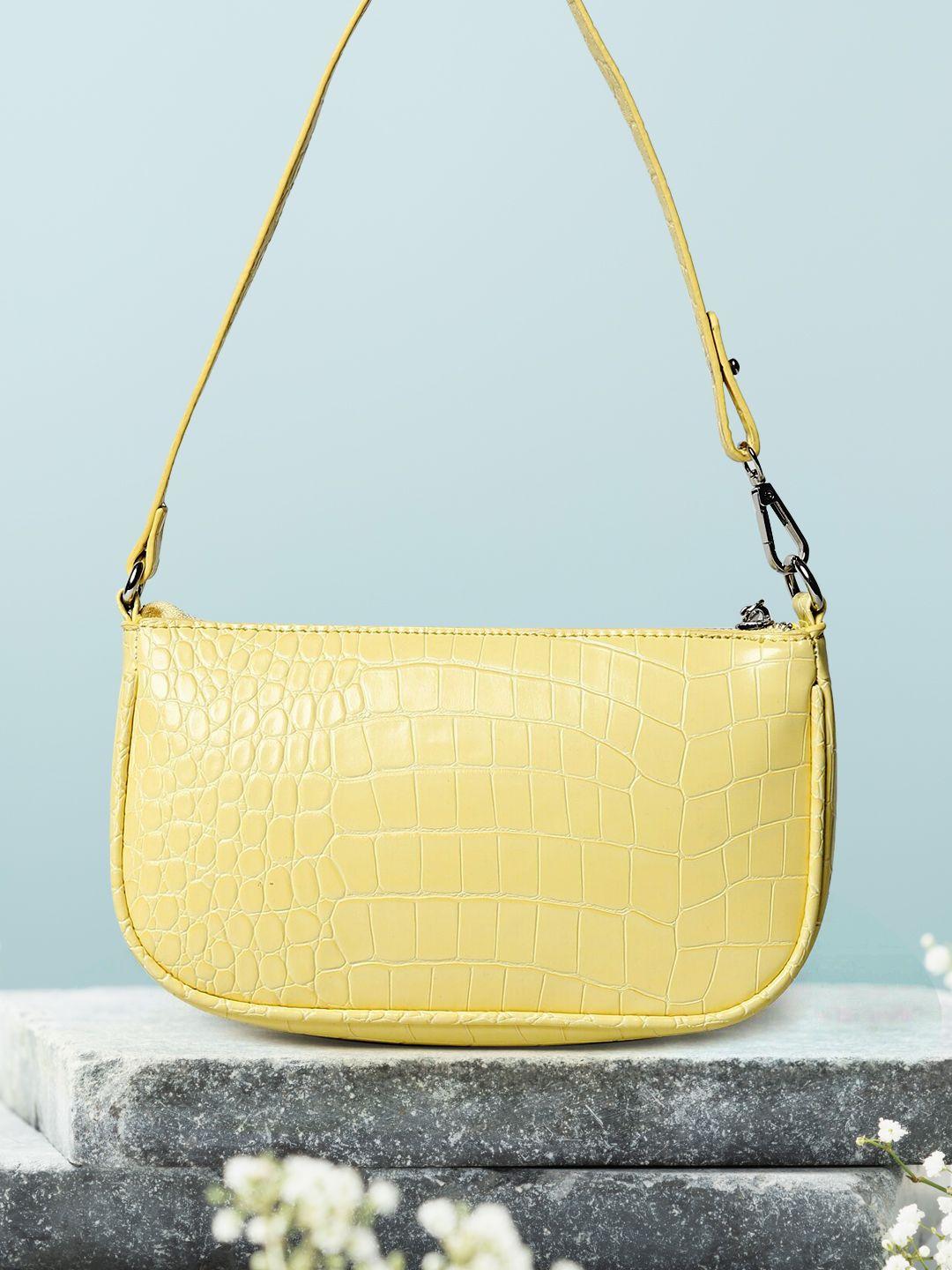 only yellow colourblocked pu structured hobo bag with applique