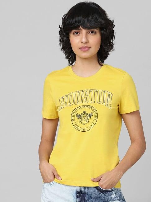 only yellow cotton graphic print t-shirt