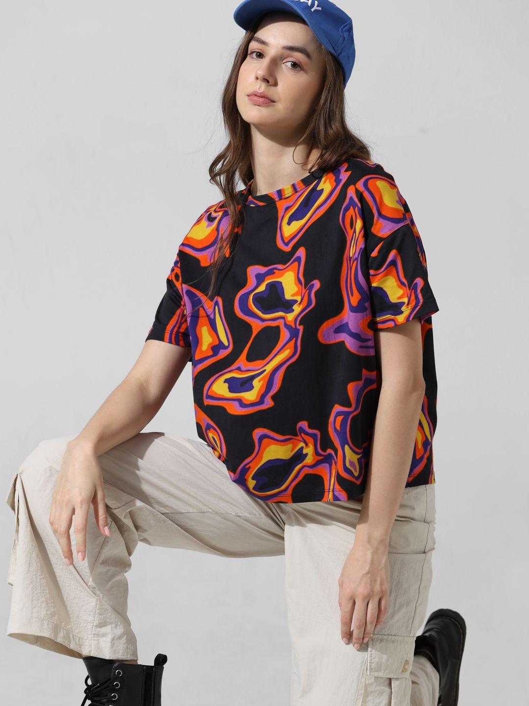 only abstract printed round neck oversized pure cotton t-shirt