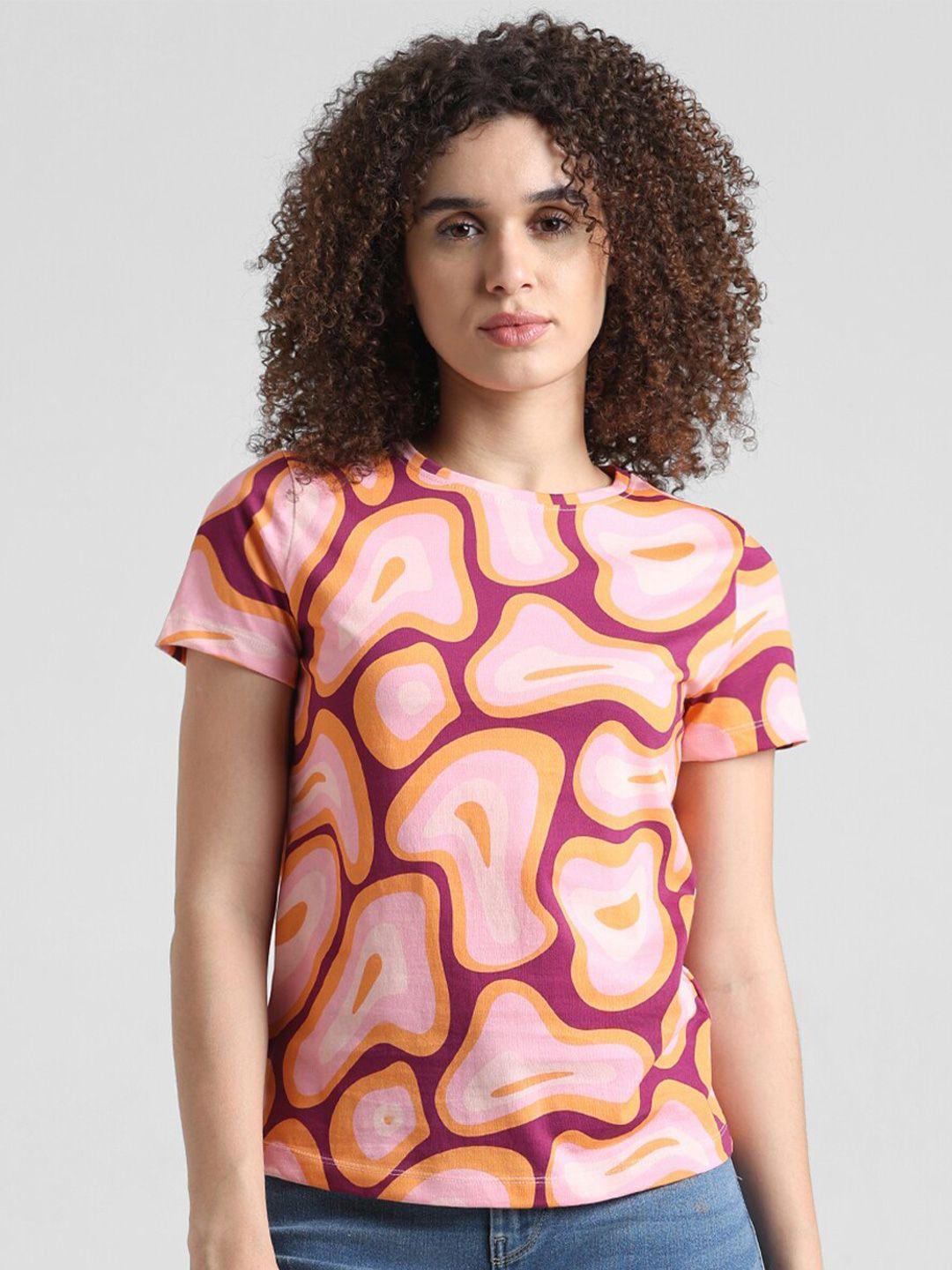 only abstract printed round neck pure cotton t-shirt